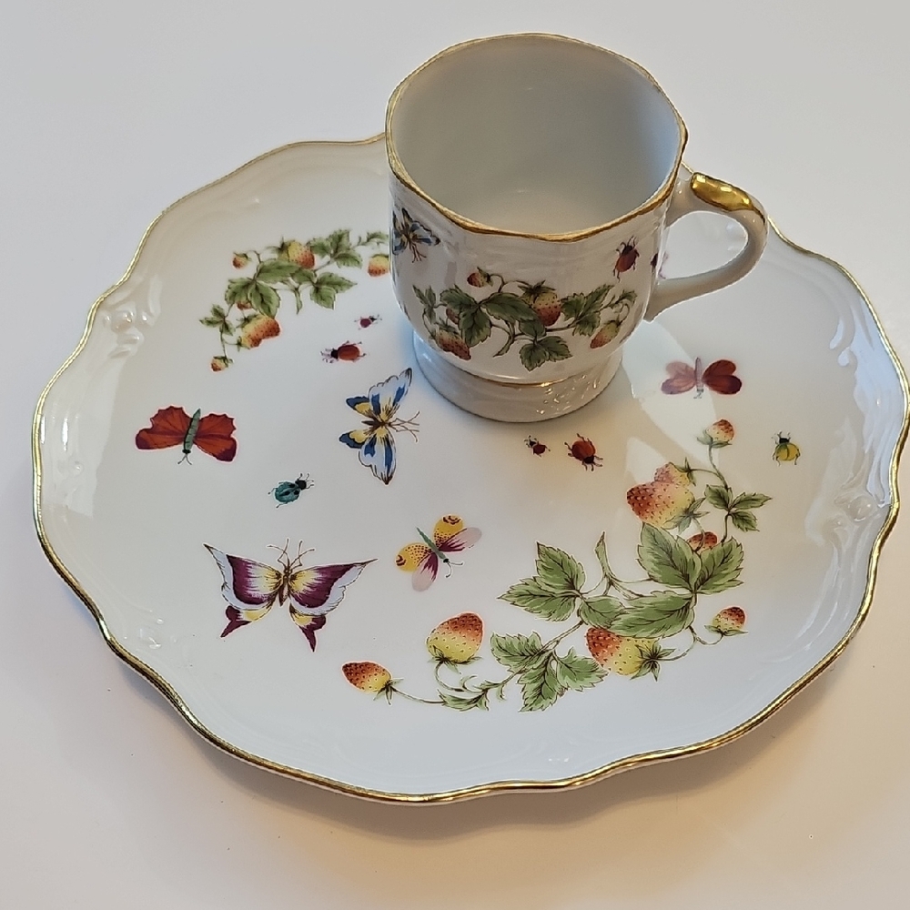 1Set Ardalt Japan Lenwile China Porcelain Plate & Cup Hand Painted Butterfly EUC